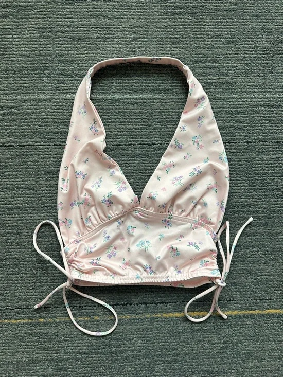 Princess Polly Pink Floral Halter Crop Top - Picture 1 of 3